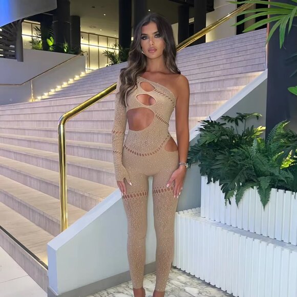 HR305 Bodycon Rhinestone Bodystocking/Jumpsuit Lingerie - Picture 5 of 8